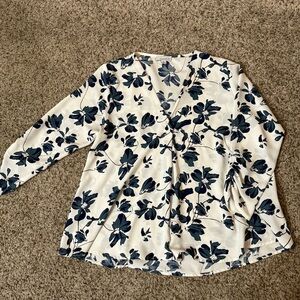 Allison Joy Cream Blouse with Navy Floral Pattern